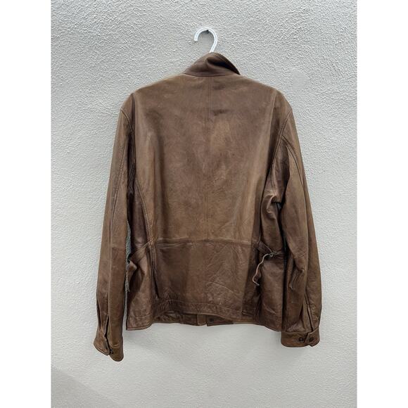 Eddie Bauer Mens Bomber Jacket Size Large Brown Genuine Lamb Leather Zip Up VTG - Picture 10 of 15